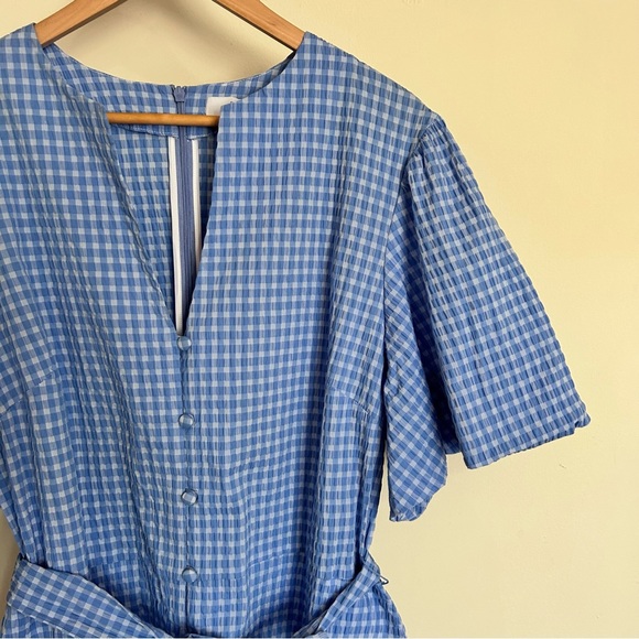 PEARL BY LELA ROSE Seersucker Belted Romper 16 - Picture 3 of 14